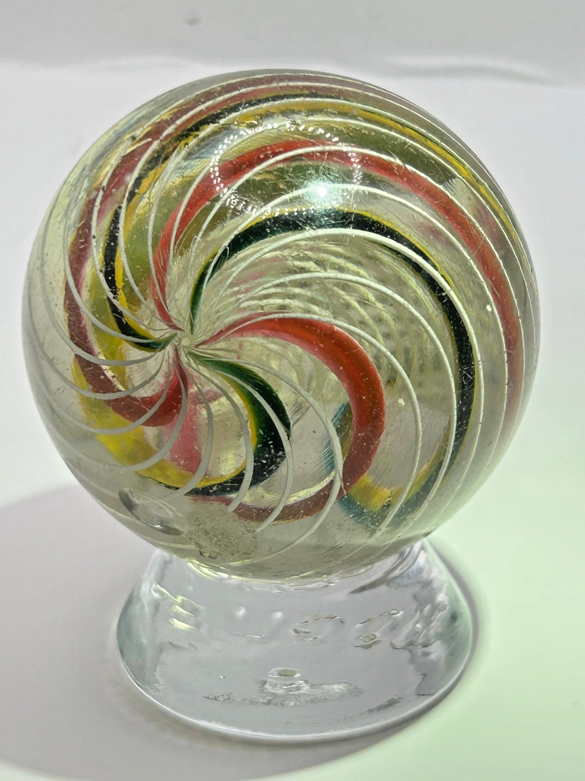 German 3-STAGE Latticino Core, Ribbon & Latticino Swirl Marble 2-11/64″ Mint-