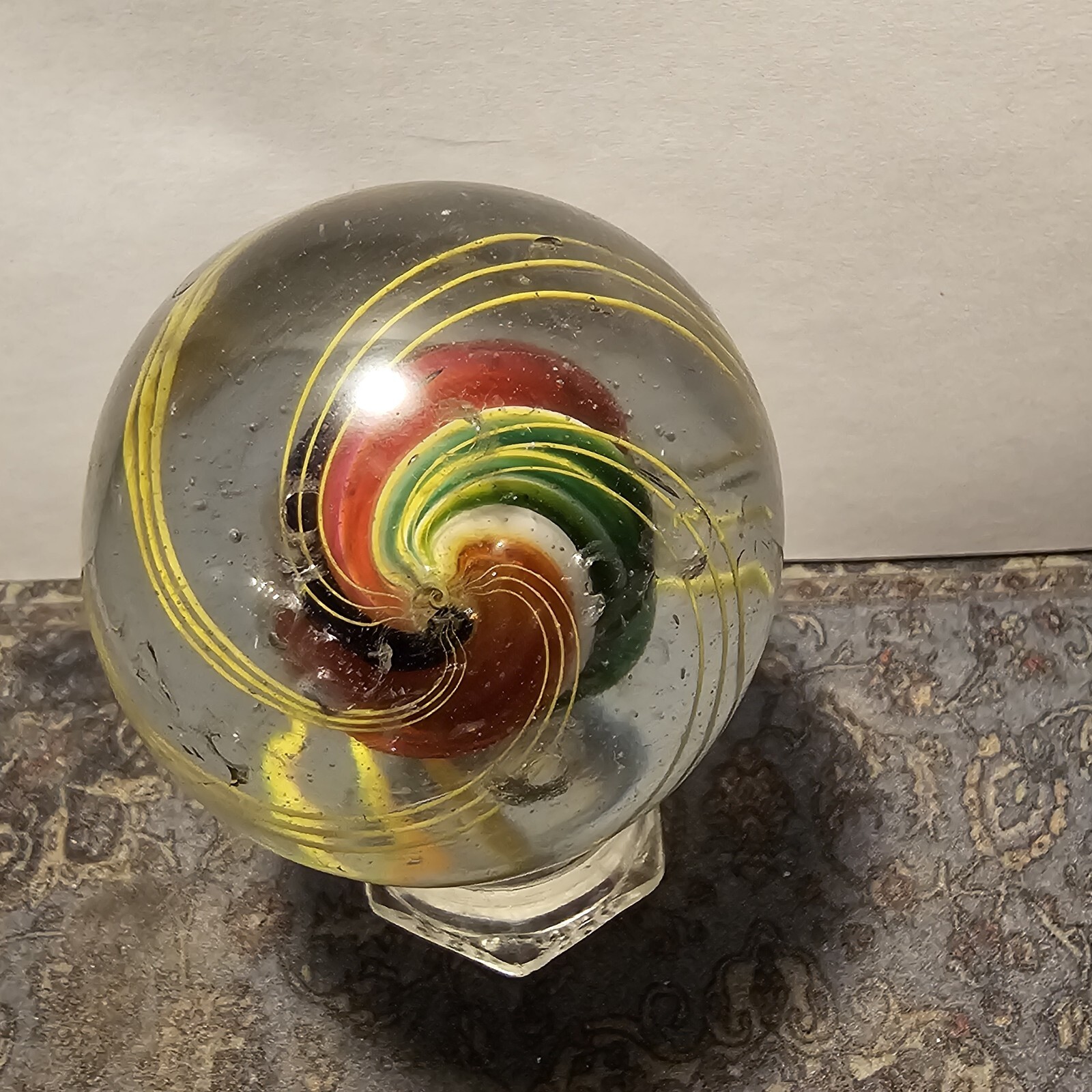 LARGE EARLY GERMAN CAGED SOLID CORE SWIRL MARBLE 2.04 CLEAN
