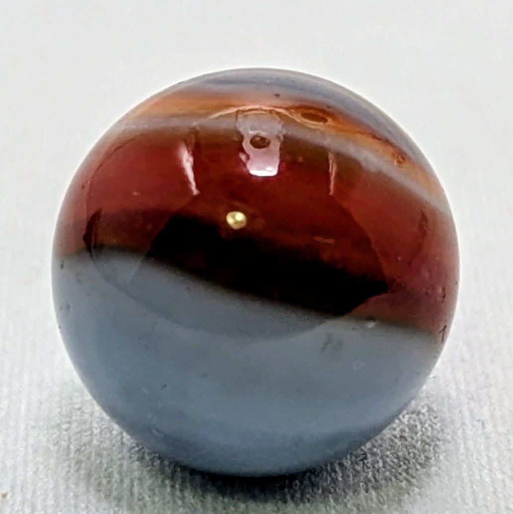 VINTAGE Akro Agate Blue Silver Oxblood Swirl Patch Marble 5/8″ WET MINT Rare