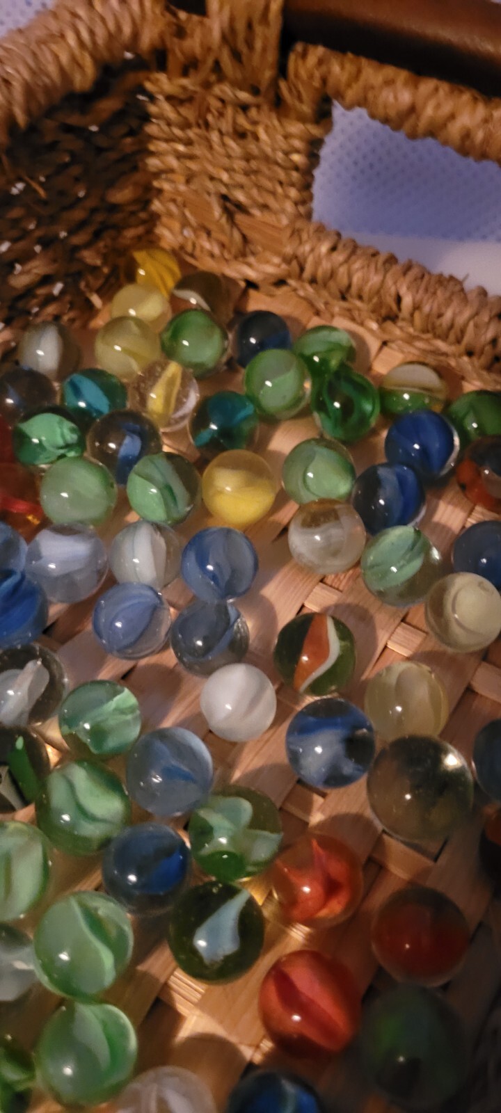 Large Lot of Vintage Marbles Clear with Colorful Insides Light Dark Decorative