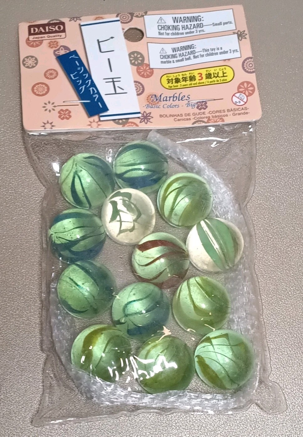DAISO Green Swirl Glass Marbles Pack Set Machine Made HR-16-10