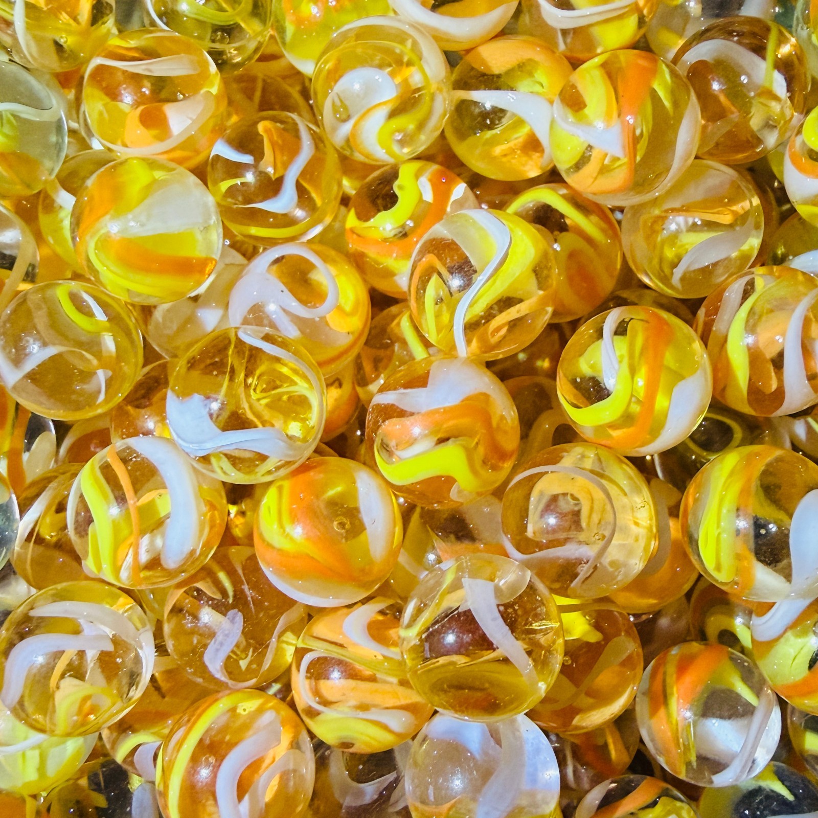 9 Firefly Marble Collection By Vintage Marbles 16mm 5/8″ Glass Orange Swirls