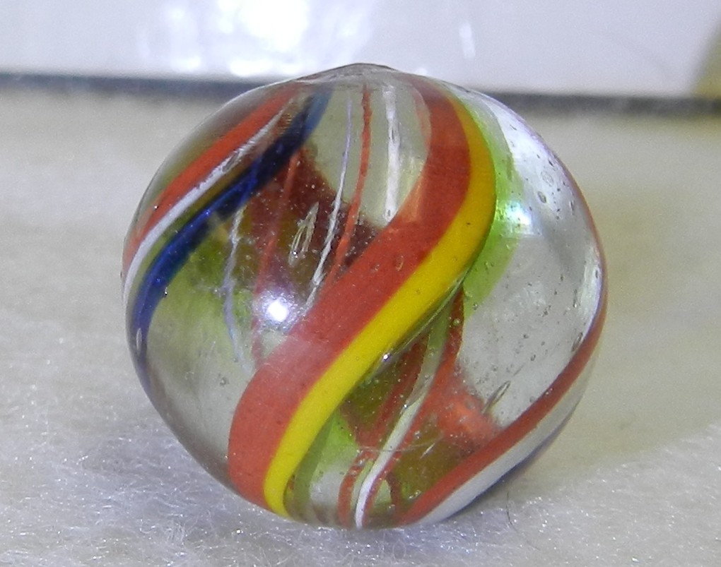 #20539m Rare Red and White Latticino Swirl German Handmade Marble .70 In Mint–