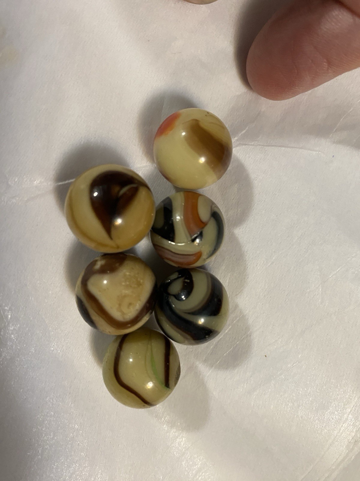 Lot Of 6 Alley Ravenswood Akro Swirl Camo Marbles 1 Blown 1 Chipped
