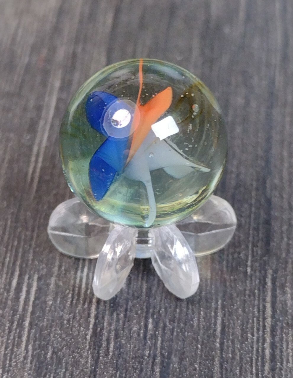 Peach & Blue Cat eye Six Vane Tri-Color .62″ Japan Foreign VINTAGE MARBLE