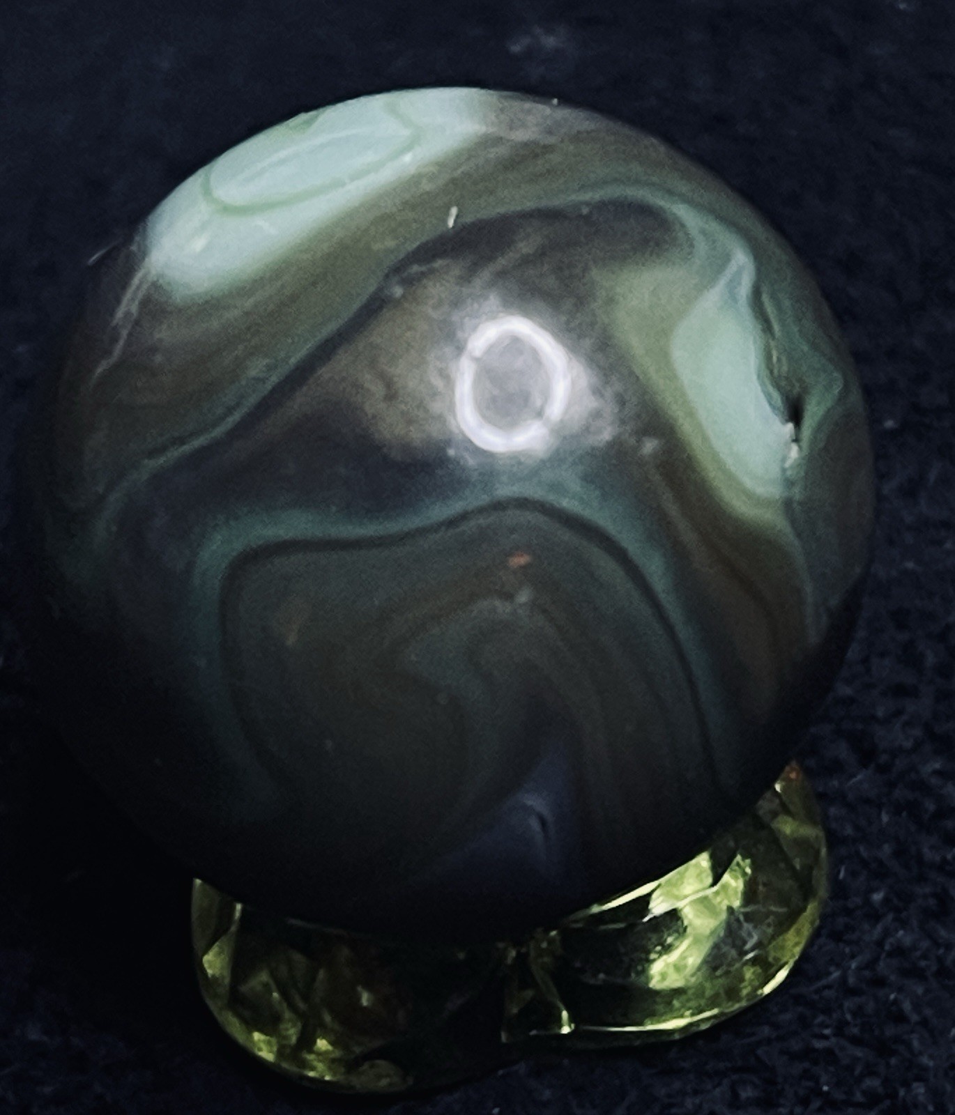 Master Marble Vintage .885” HTF Swirl Shooter. Earthy Greens, Browns & Purple.