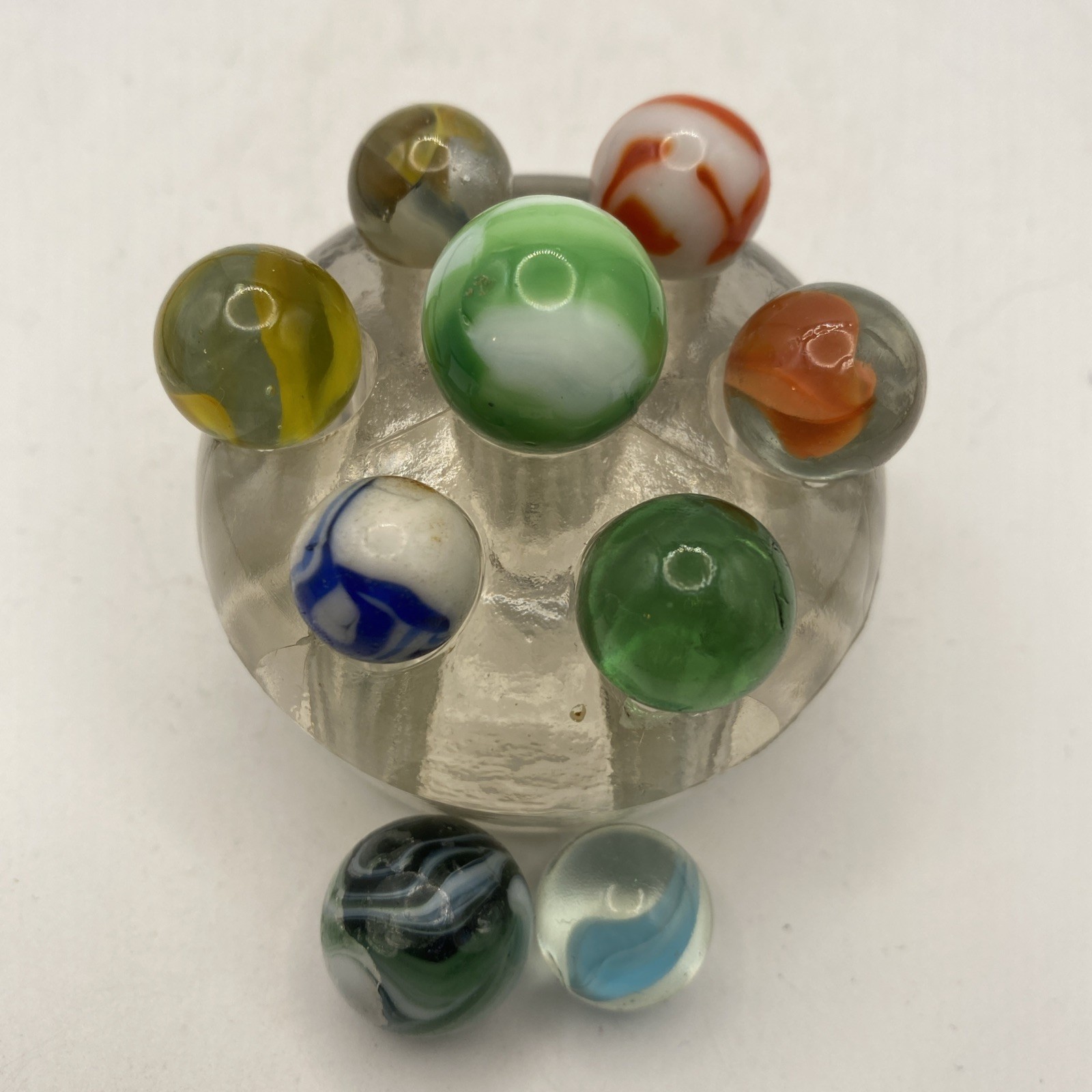 Set 9 VTG Small & Medium Marbles Various Sizes Colors (does Not Include Stand)