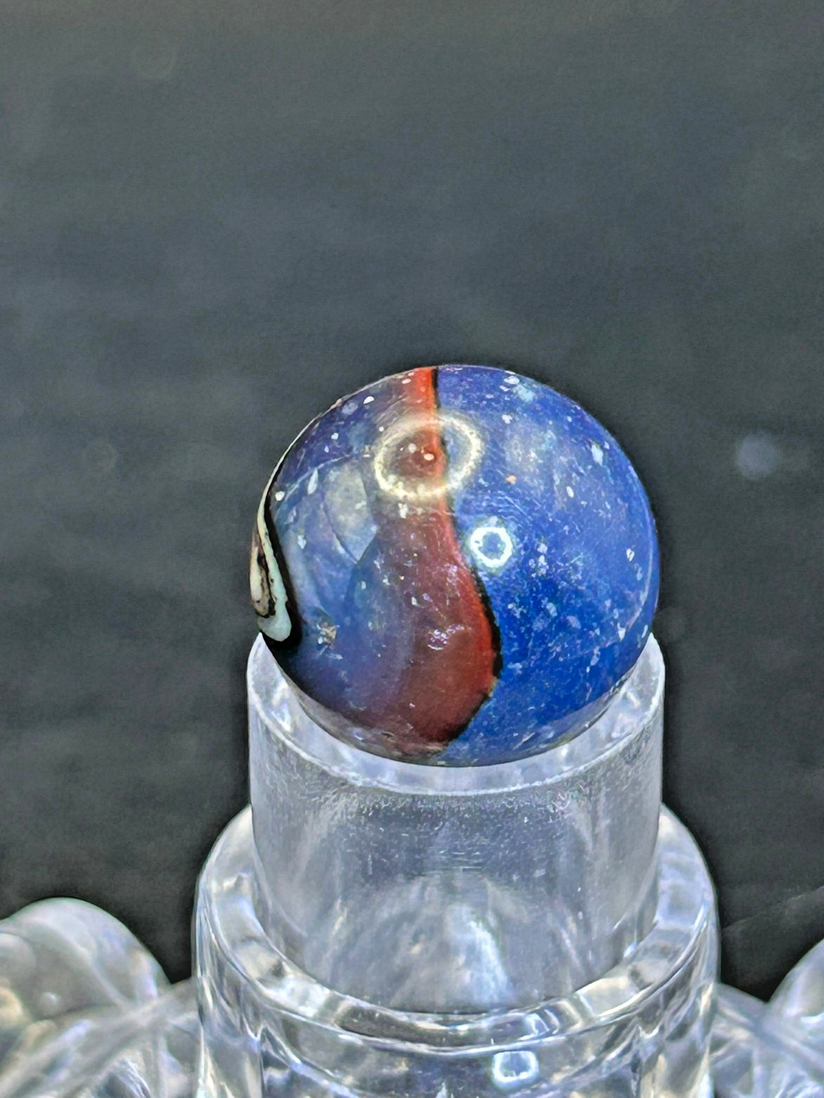 Vintage Peltier NLR Marble, Blue Base/Oxblood Patch w/Heavy AV, .58″, Mint-, P34