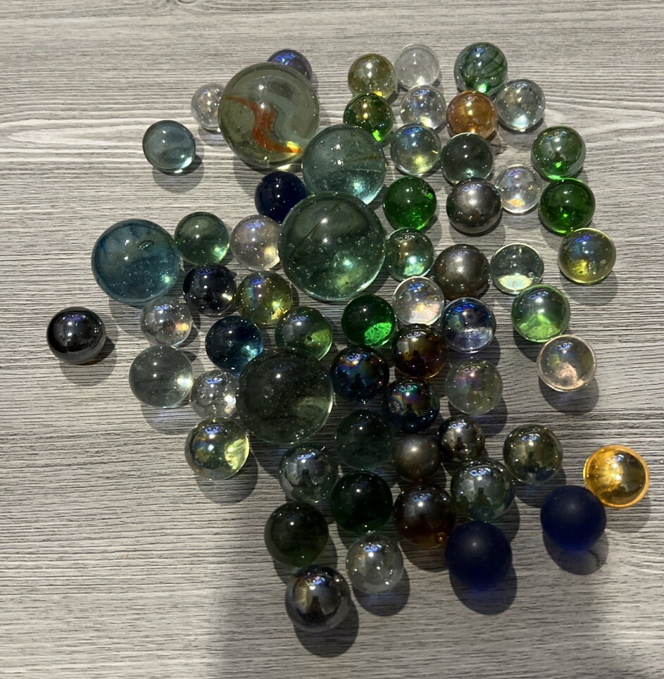 Lot Of 50+ Assorted Glass Marbles & Boulders – W/ Bag – RARE? – FREE SHIP!