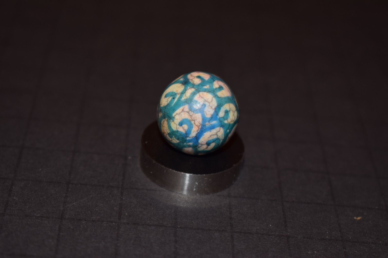 Antique Hand Painted, Fired Clay Abstract Toy art Marble Shooter Size .765″ GC