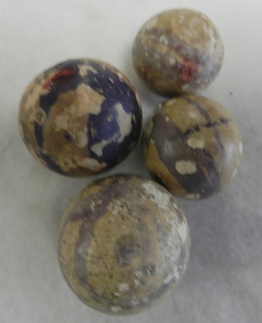 #20779m Vintage Group of 4 Played Ohio Made Rolled Commie Marbles Clay