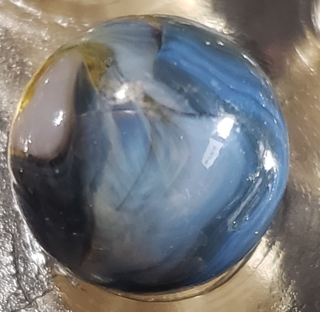 HTF GORGEOUS Akro Agate Blue n Gray Popeye HYBRID Amber Base WET MINT SZ 5/8