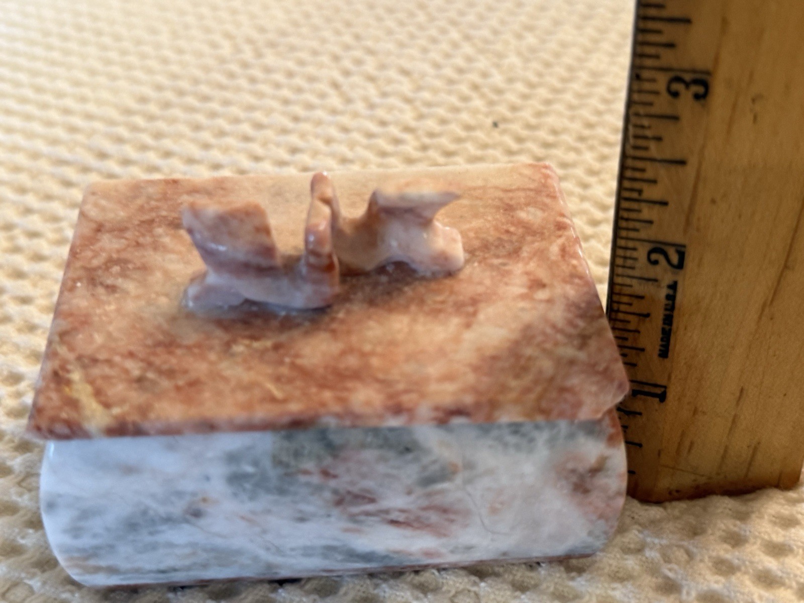 VTG pink marble Lidded Trinket Box ( Small Flea Bite On Corner Of Lid)