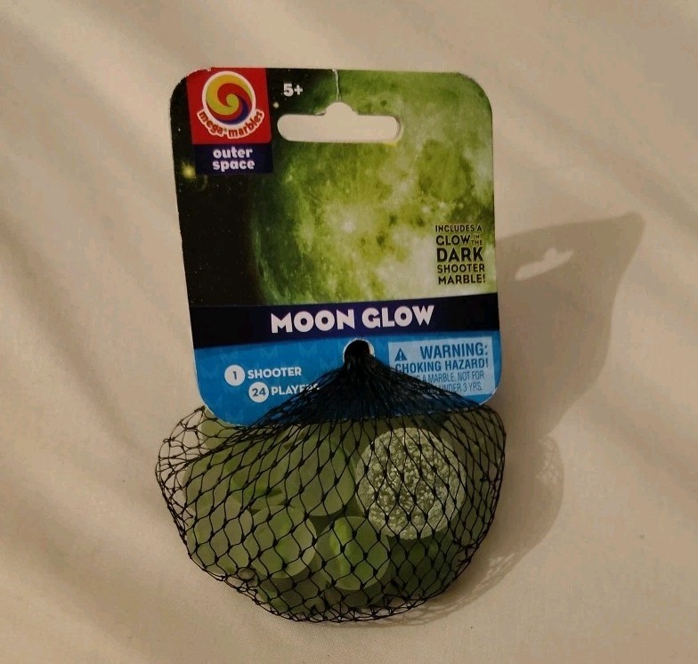 GENUINE Moon Glow Net Bag of 24 Marbles & One Mega Glow In Dark Shooter