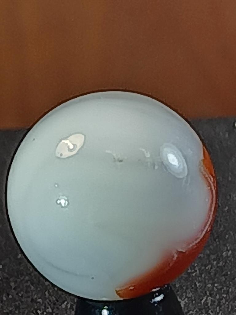5/8″ Vitro Cherry Red Patch Wispy White on Clear Near Mint Serious Marble B233
