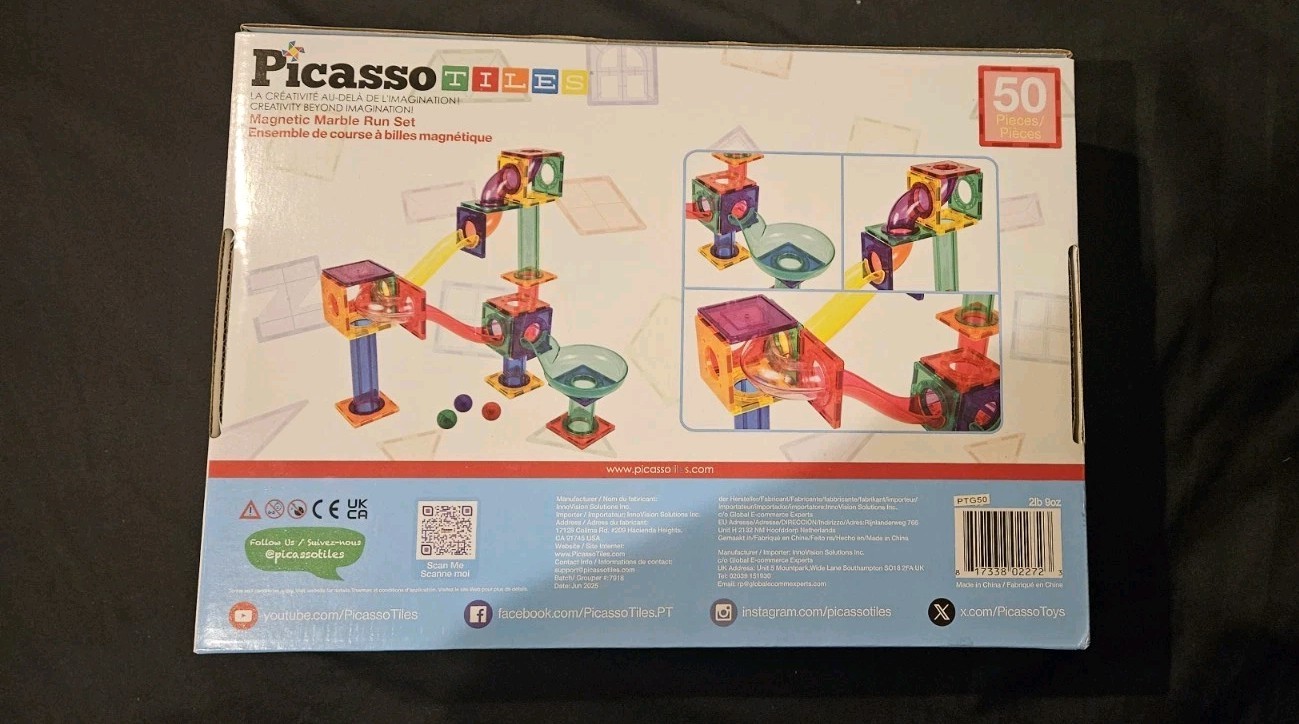 Picasso Tiles 50 Piece Magnetic Marble Run Set NEW !