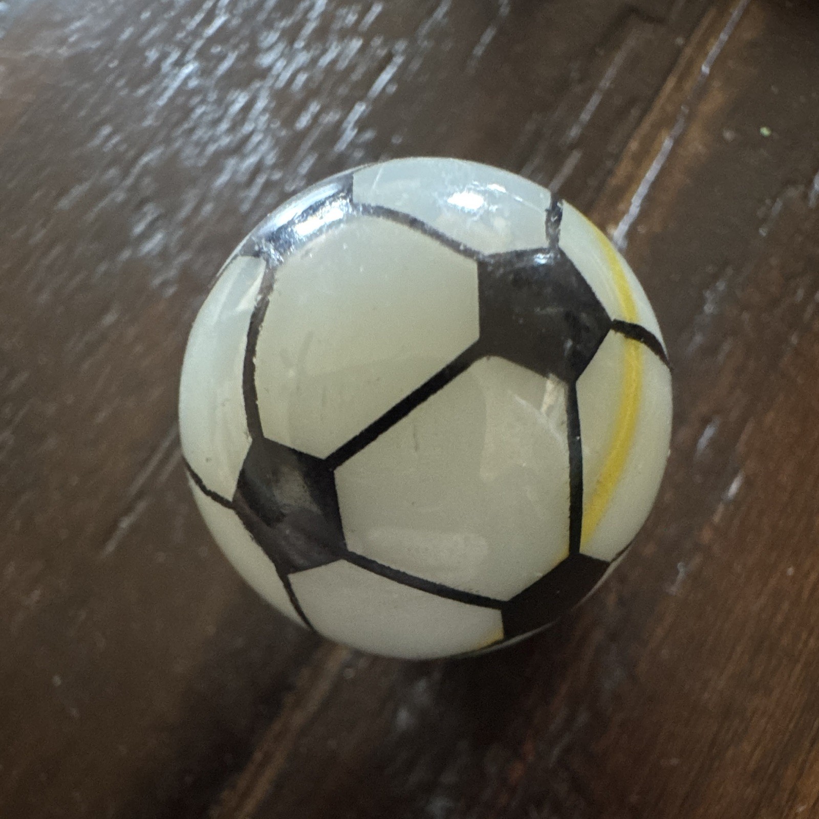 Hand-Painted Soccer Ball Marble Shooter– 24.9mm– White Base with Colored Ribbons
