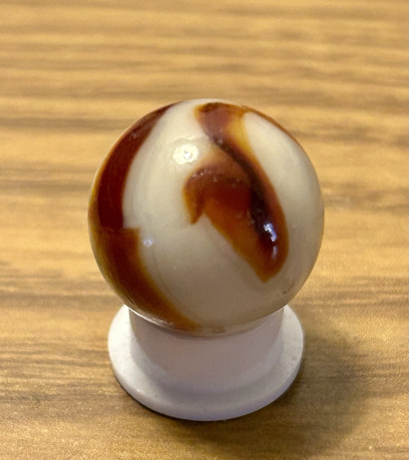 Vintage Peltier Glass 0.66” Marble Burnt Zebra Ribbon Swirl? NM