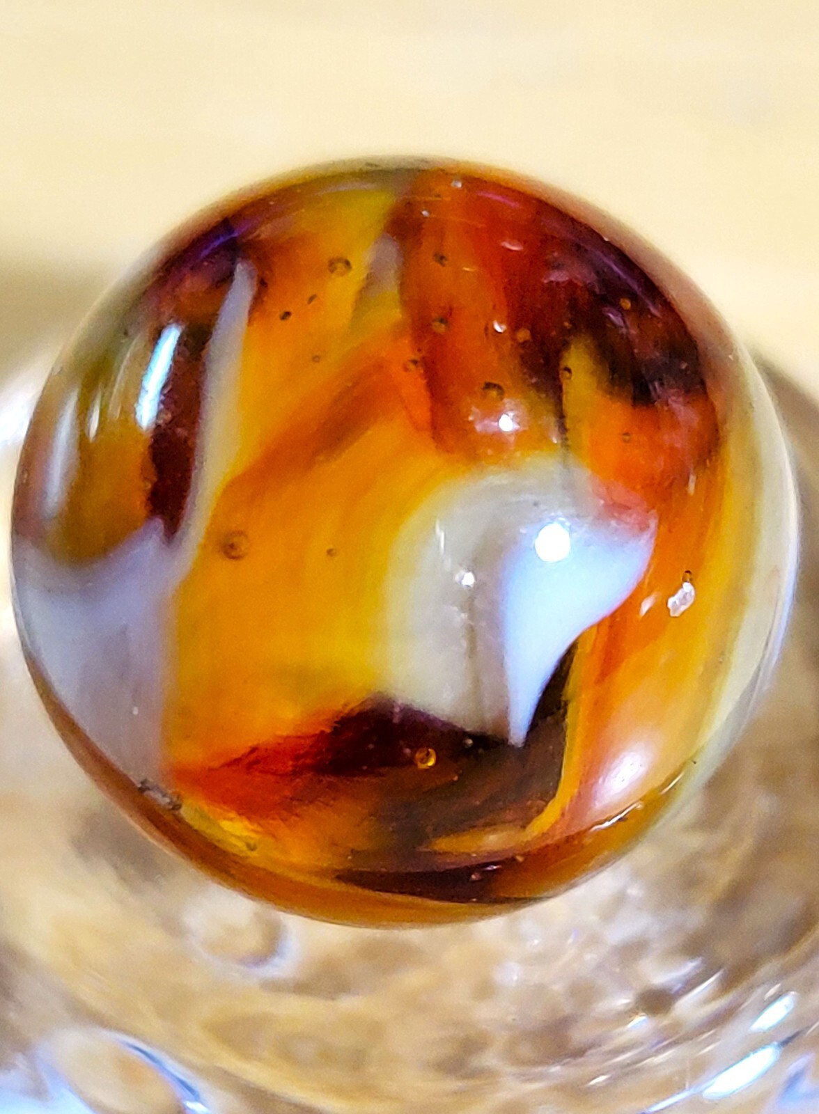 CAC M.F. CHRISTENSEN 0.66 AGATE CO. 1925-33 AMBER SWIRL FLAMES NM/MT +- MA1