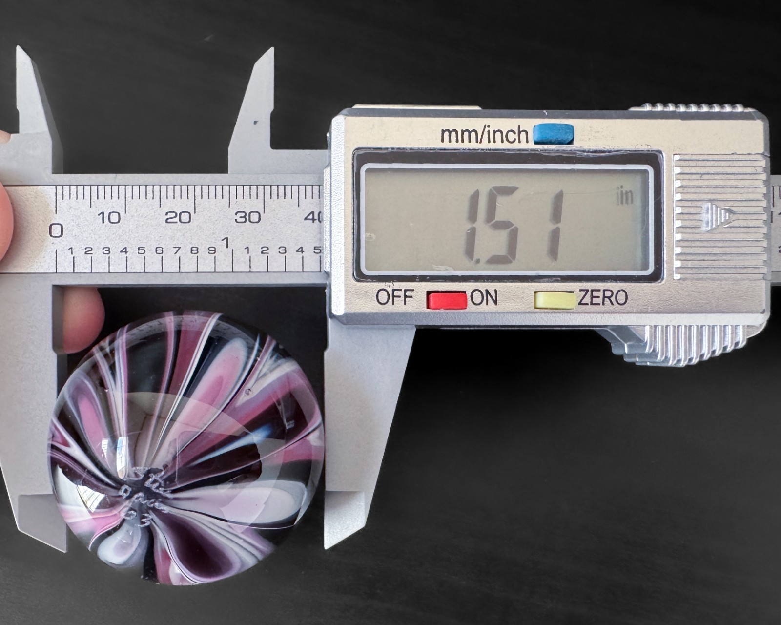 Steve Davis 1.5″ Pink White Black Swirl Handblown Art Glass Marble