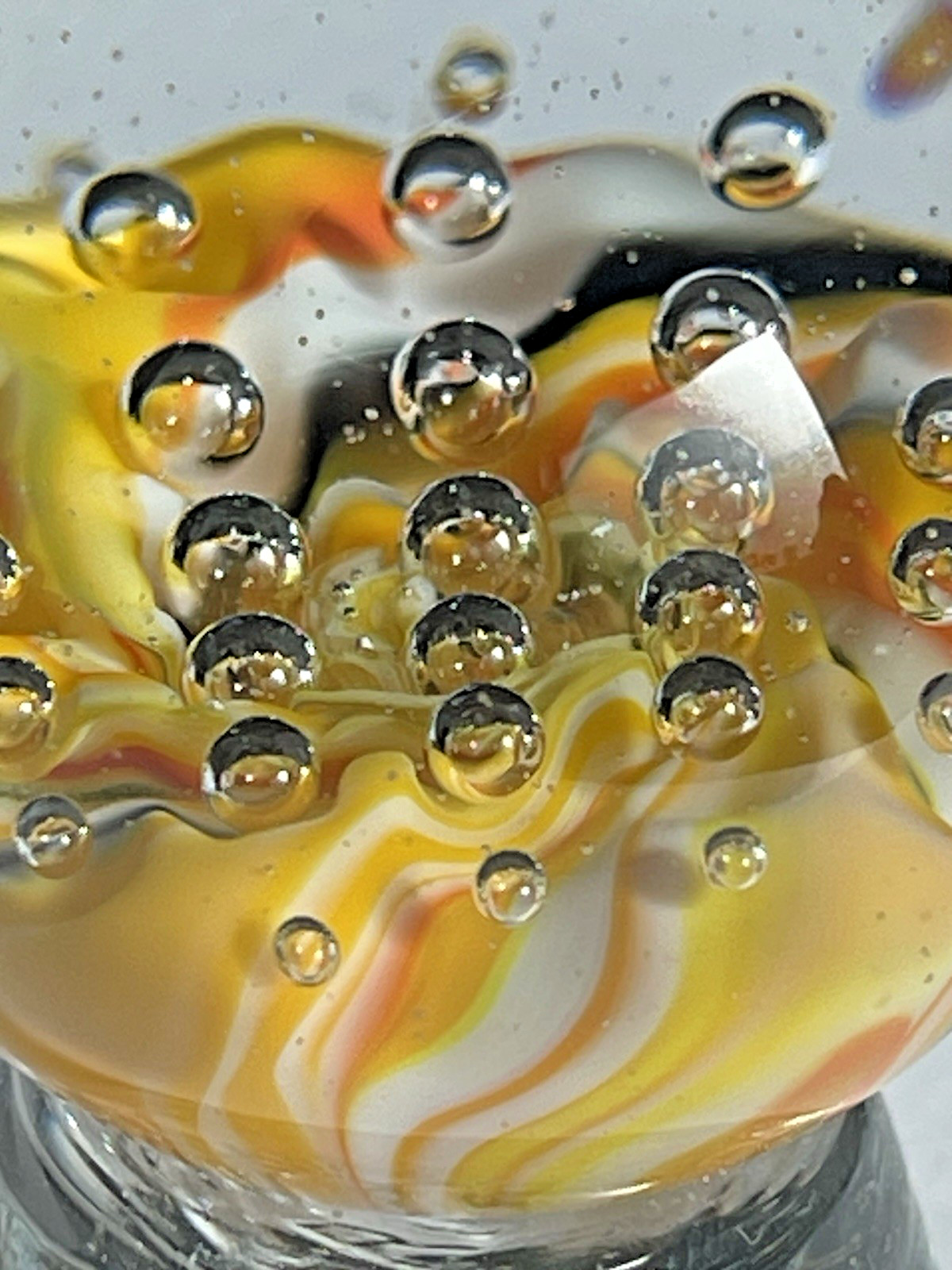2015 RICK DAVIS MARBLE SIGNED HANDMADE GLASS ART 1.53″ SUNRISE UNDER BUBBLES