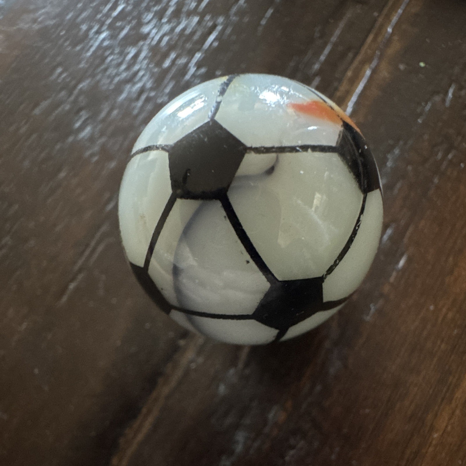 Hand-Painted Soccer Ball Marble Shooter– 24.9mm– White Base with Colored Ribbons