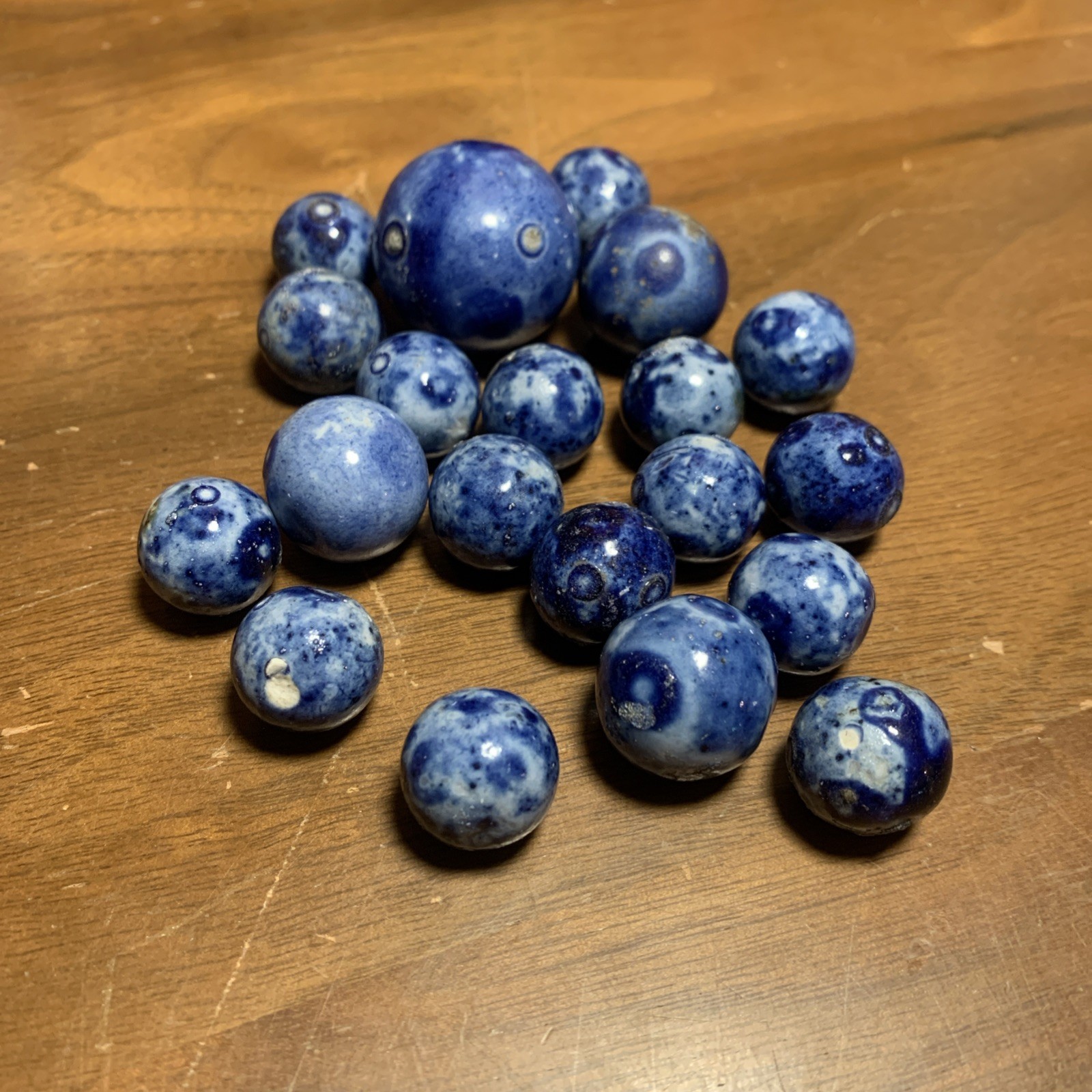 Lot Of 20 Bennington Blue Marbles Vintage Various Sizes