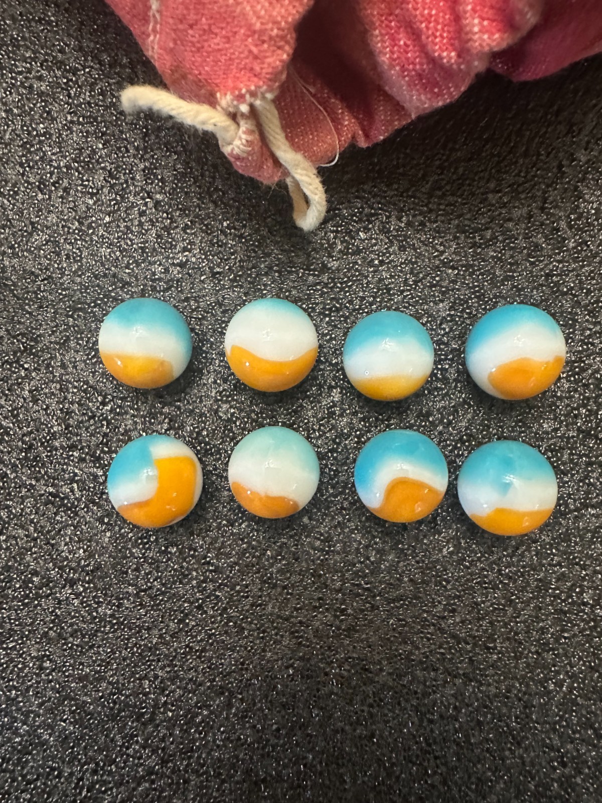 Vintage Vitro Agate Tiger Eye Marbles Lot of 8 Beautifully Matched Set 0.61″