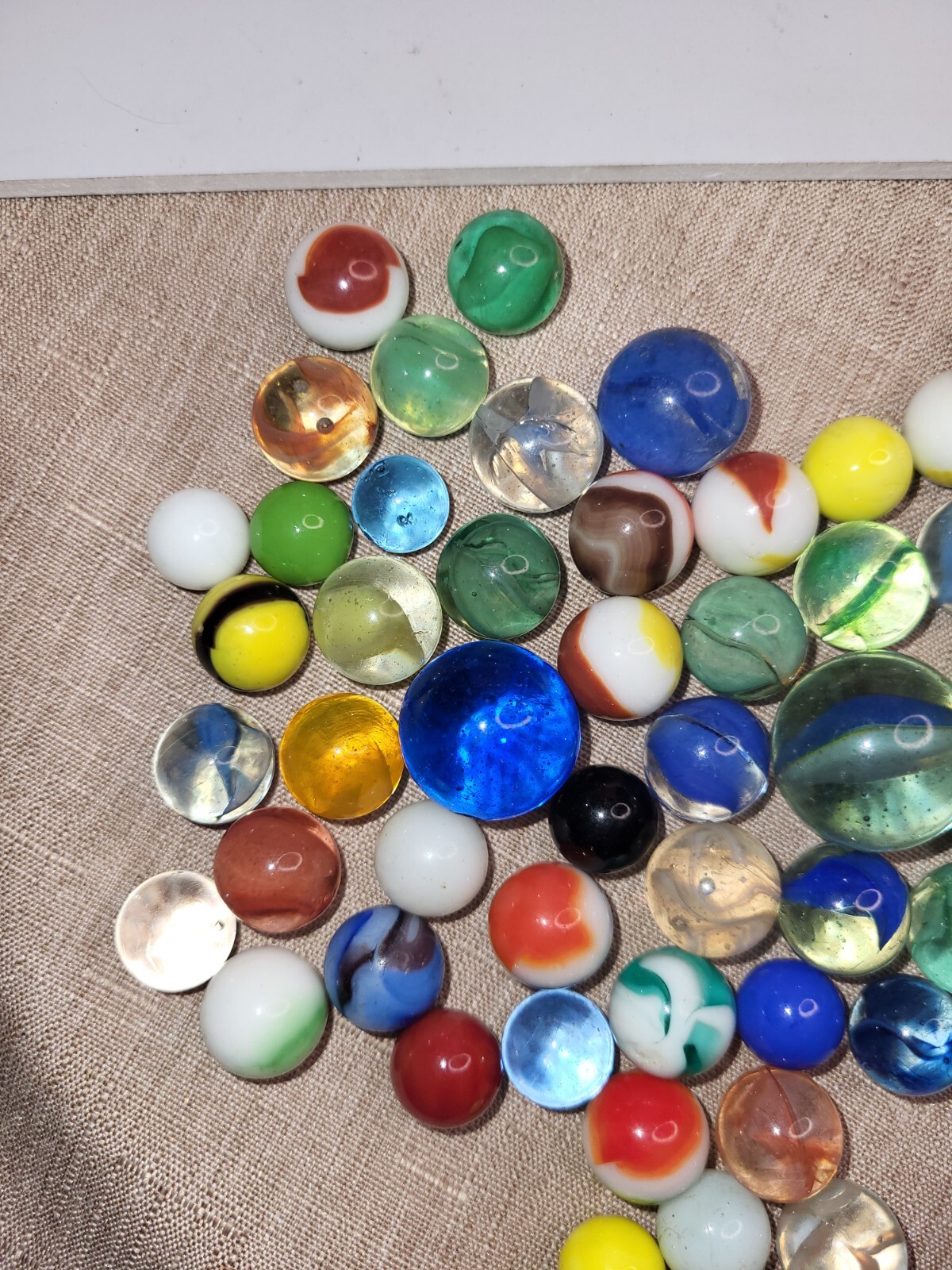 Vintage Mixed Lot Of 54 Marbles Vintage Solid Swirl & Other Toy Marbles