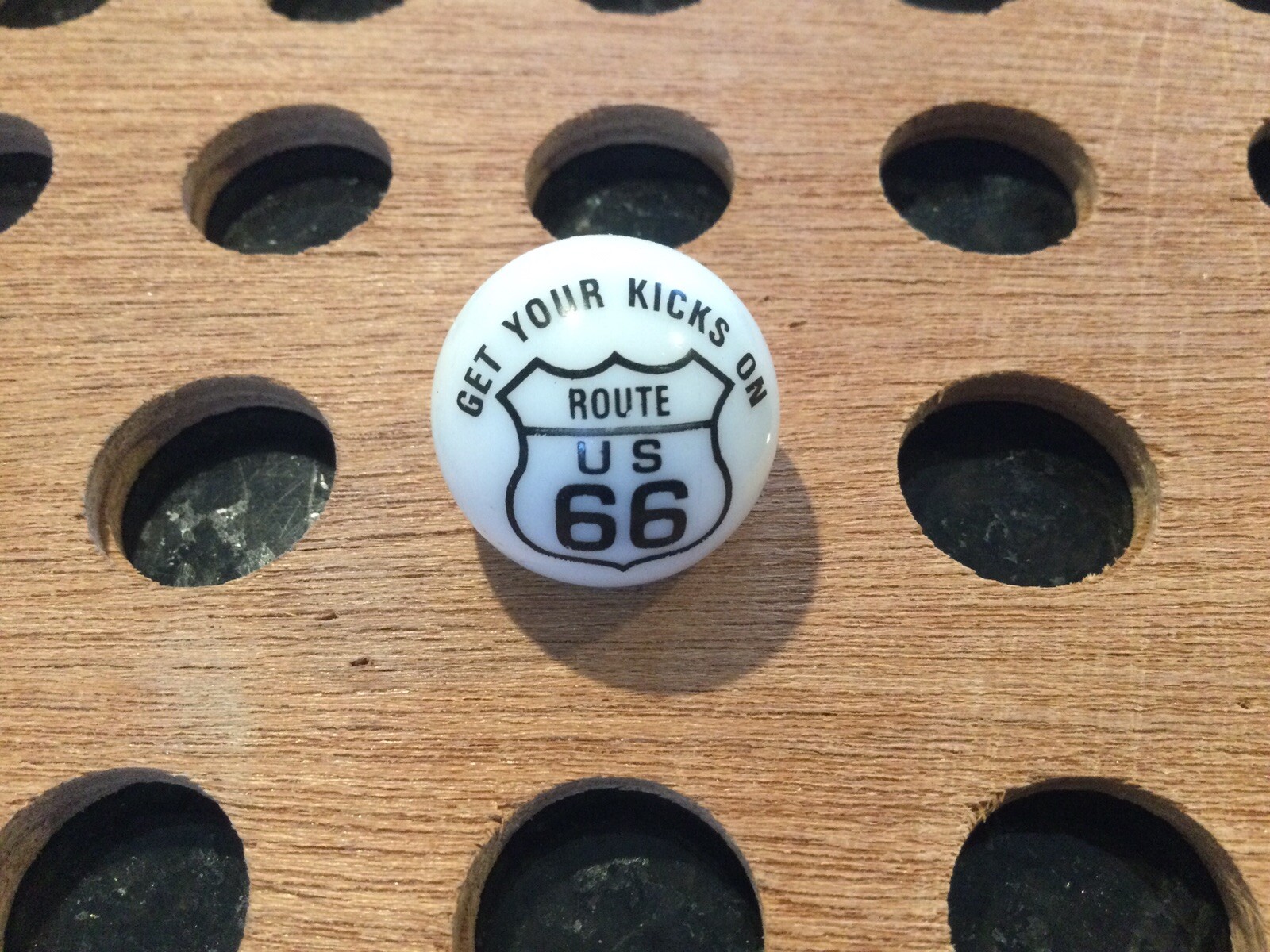 Vintage |”Get Your Kicks On Route 66″ | Black Print on White Marble