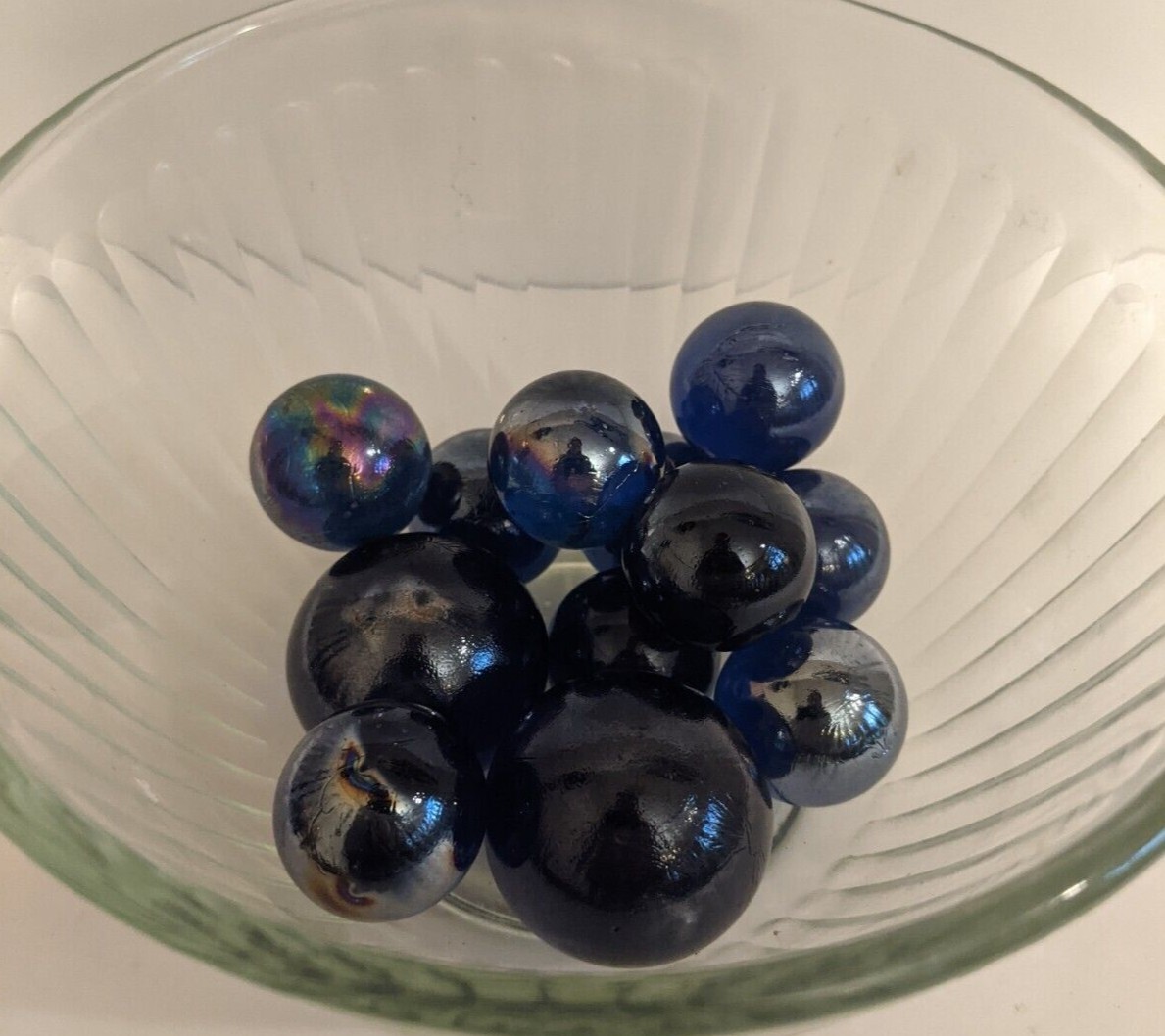 2 Large 10 Medium Blue Purple Iridescent Marbles