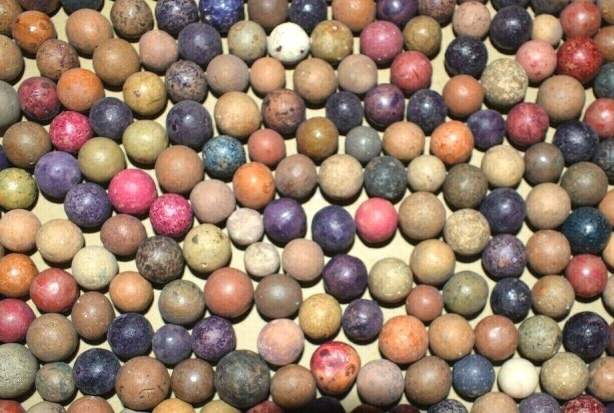 1800s Civil War era Colored Dye’s Clay Marbles Lot of 20 Size .500″ = 1/2″ + or-