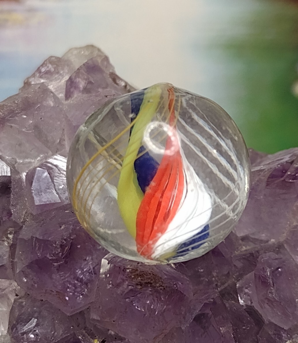 RARE ✨Red – Double Ribbon Core Swirl Glass Handmade .63″ VINTAGE German Marbles
