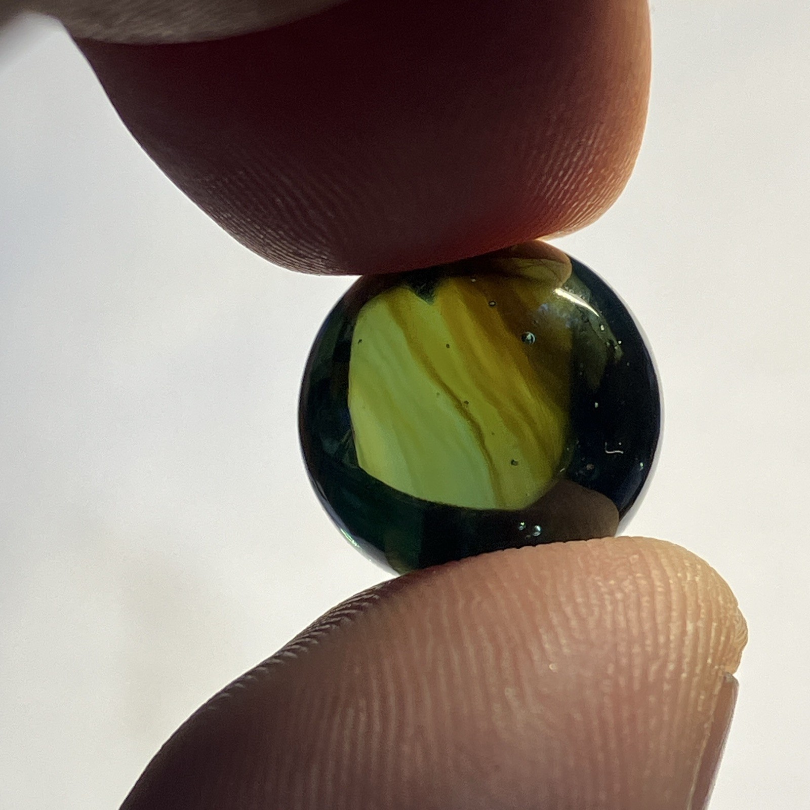 Vintage small glass marble Clear Blue Green Yellow Swirl .522″ possible Jabo