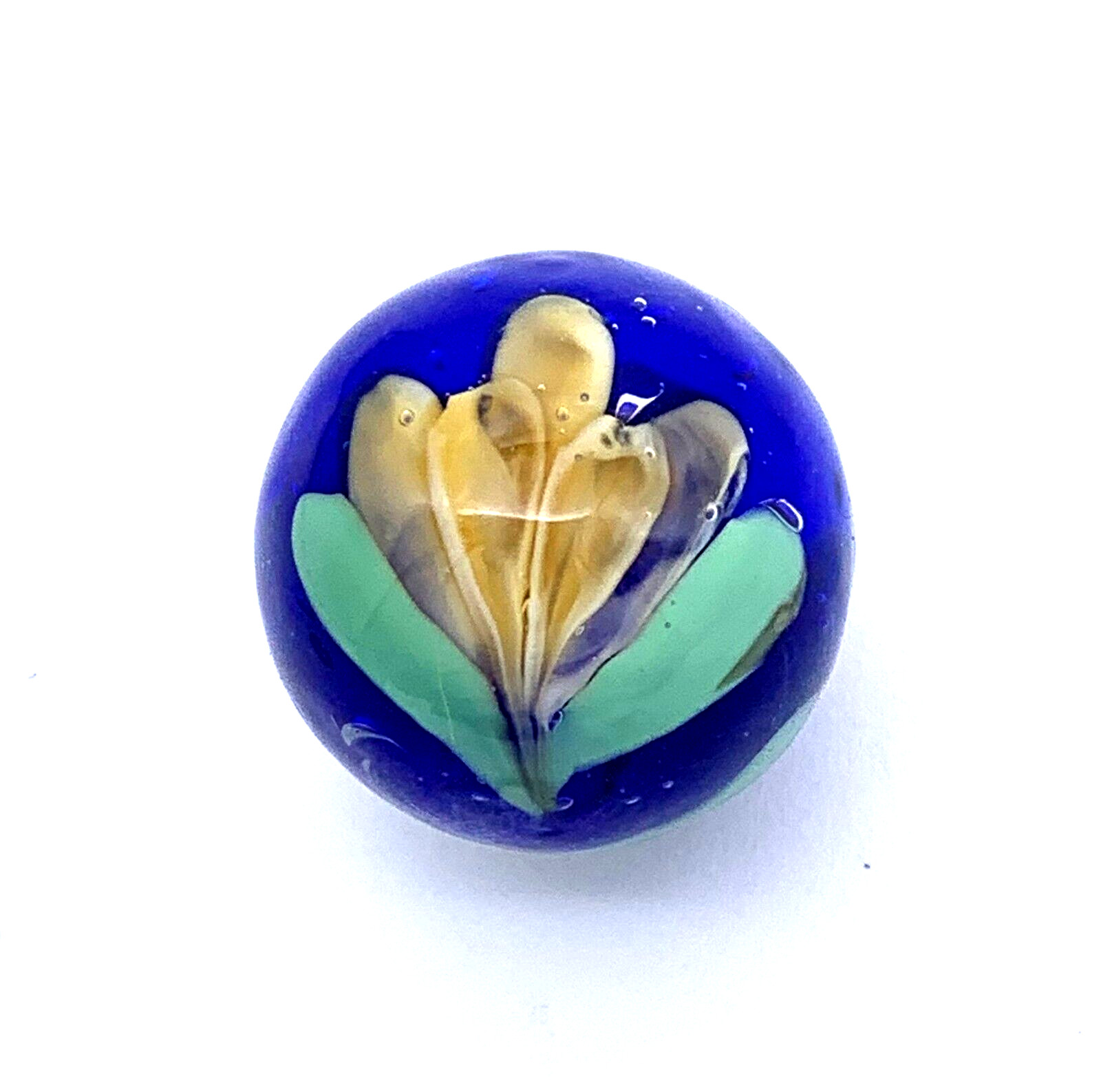 New for 2023! Single Yellow Crocus 22mm Art Glass Handmade Shooter Marble Vacor