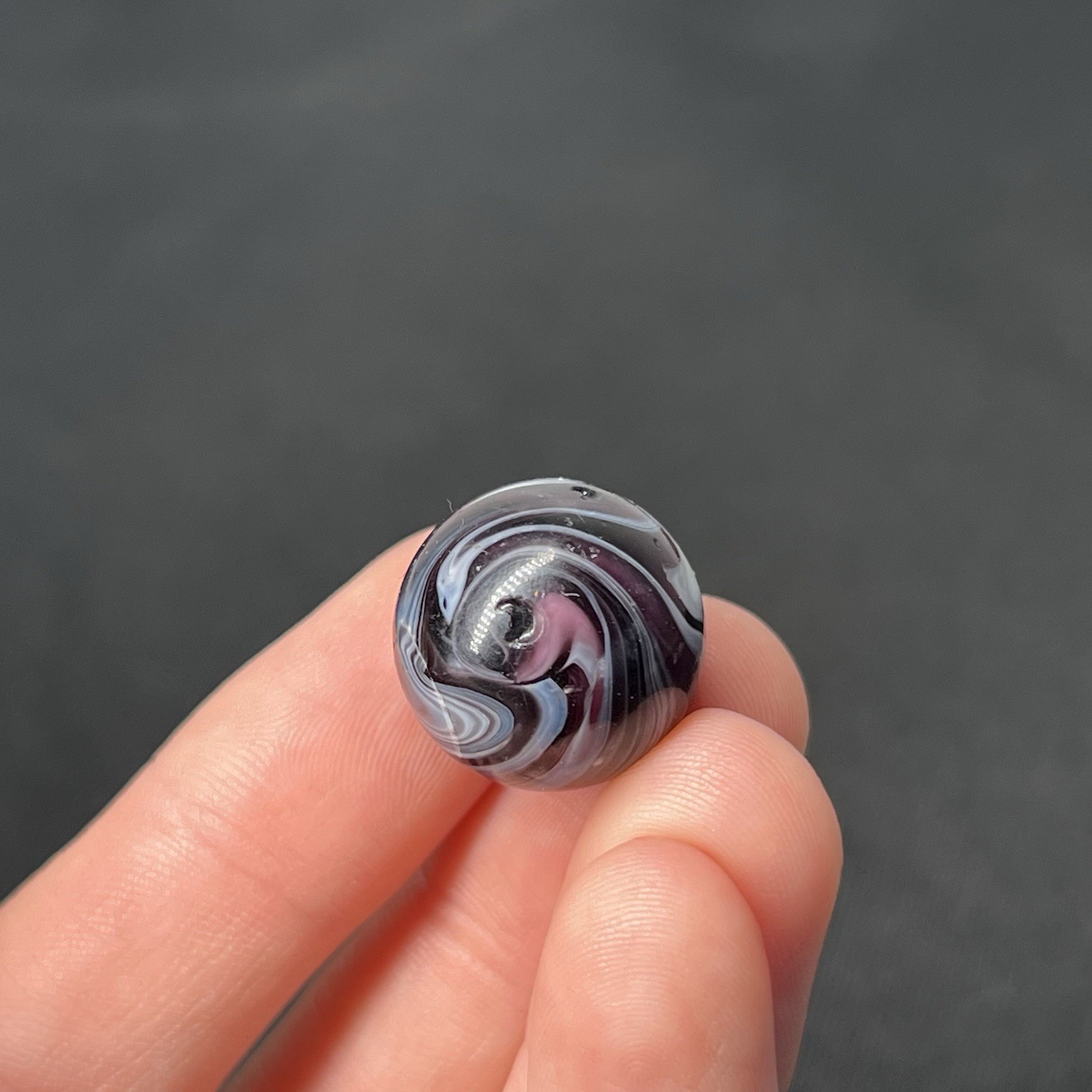 Vintage Glass Swirl Marble Akro Agate Peltier Vitro .7” Black Shadow White Cool!