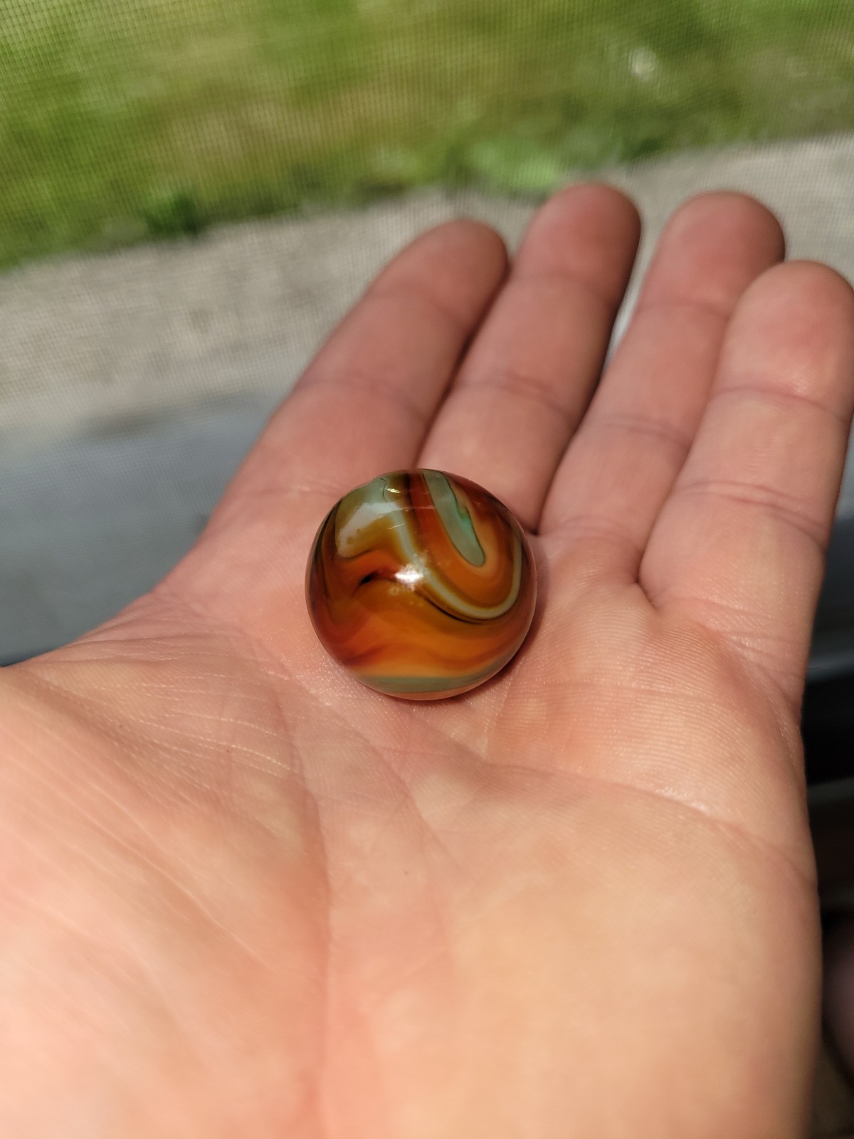 Vintage CAC Christensen Agate Flame Swirl Jumbo Shooter Marble .96″ RARE UV GLOW