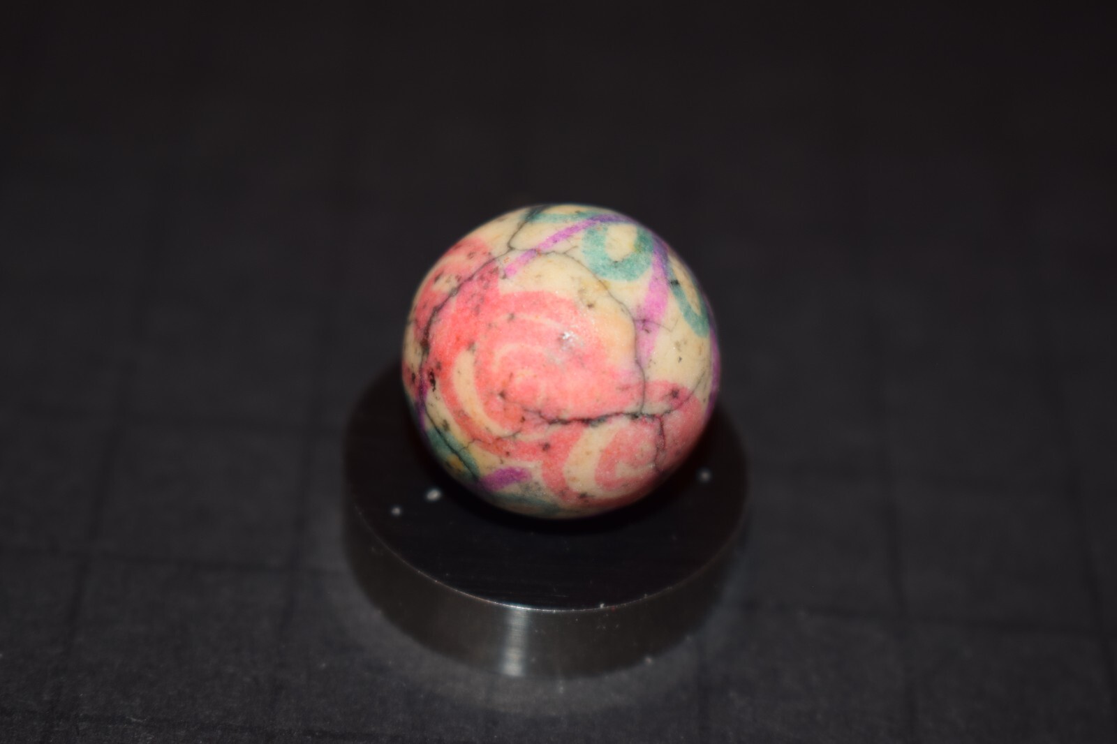 Antique Hand Painted, Fired Clay Abstract Flowers toy art Marble Size .750″=3/4
