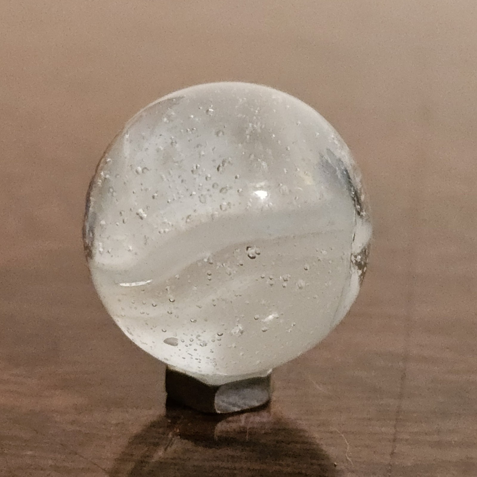 C E Bogard White 4-Lobe Floppy Cats Eye Clear Glass .875 Shooter Marble