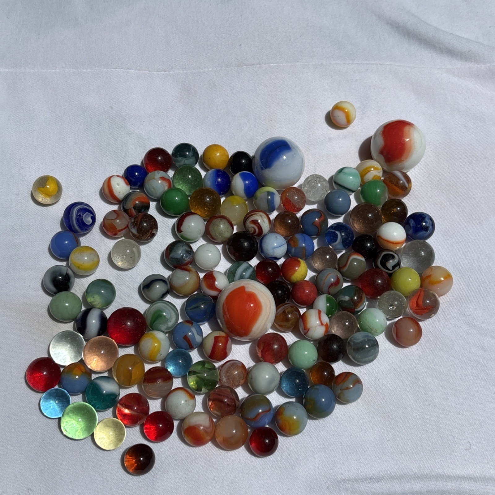 Original Lot Antique Vintage Old Marbles Swirl Blue Green Orange Clear Glass