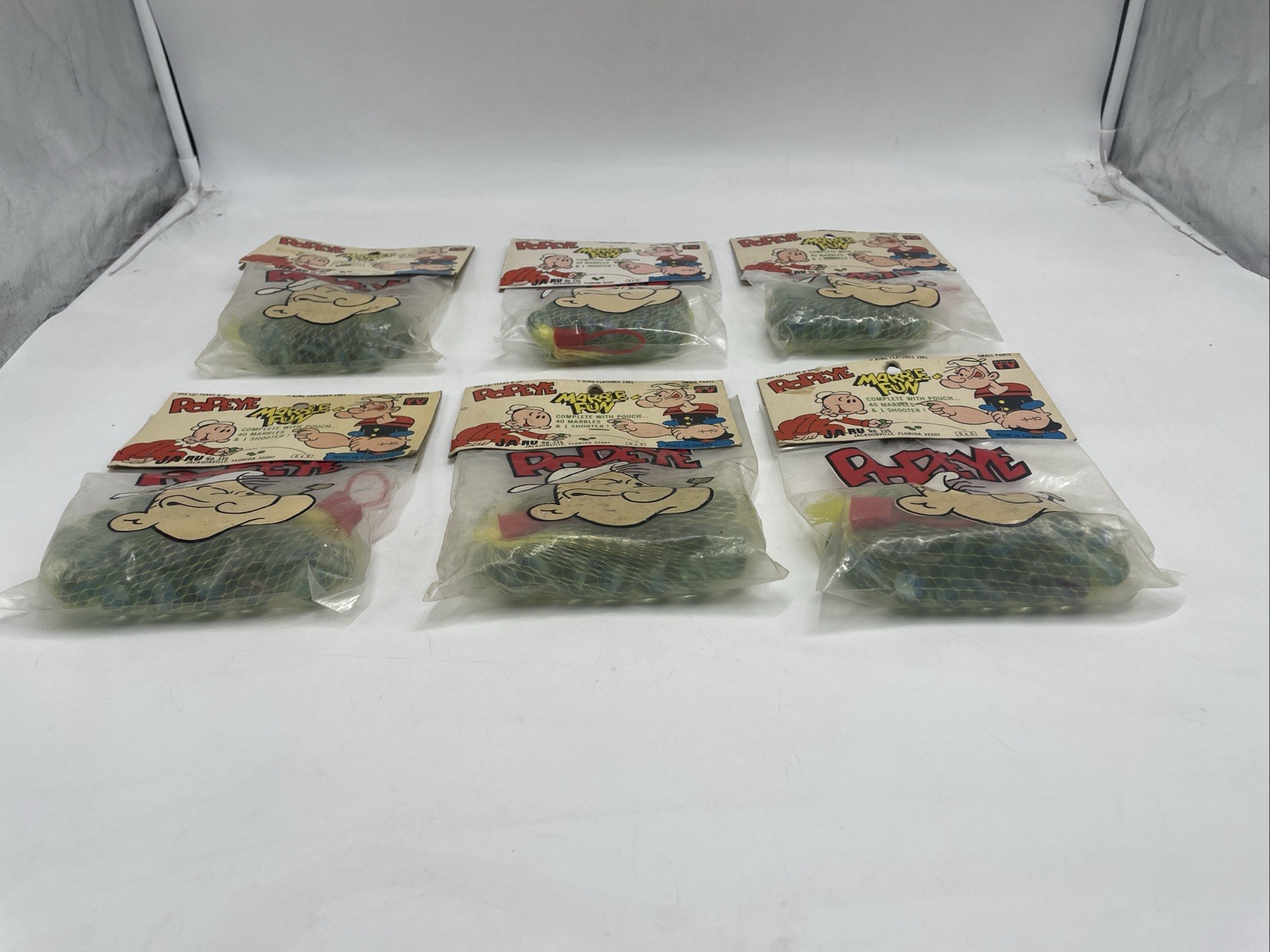 Vintage Popeye Marble Fun w/ Pouch 40 Marbles & 1 Shooter Lot (As Seen On TV)