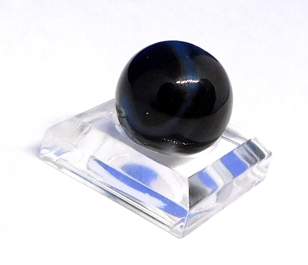 Vintage Marble Black Blue ‘9’ Opaque Swirl Christensen? Pontil NM+ 0.60″ #0-105