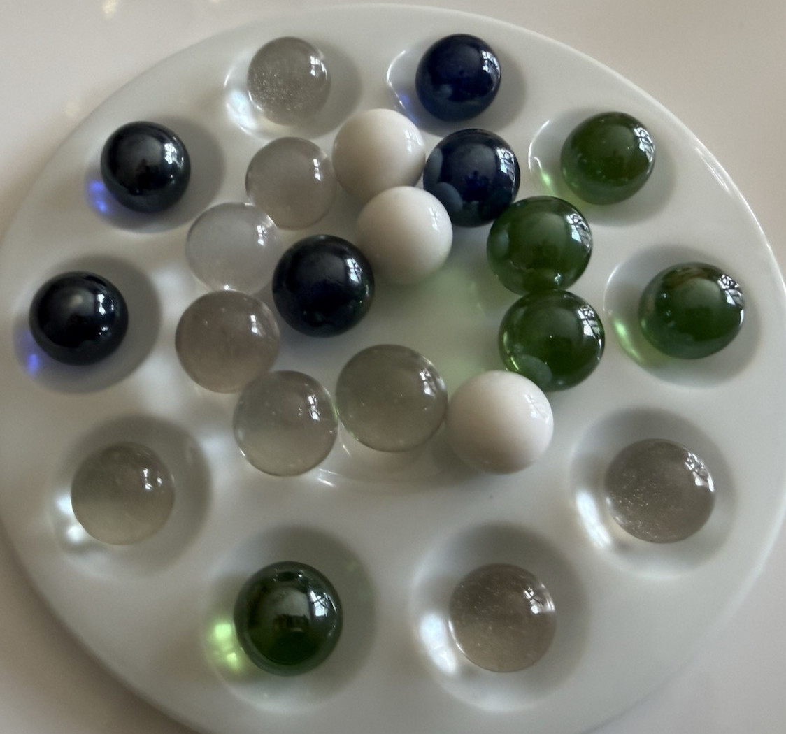 Vintage Mixed Blue & Green & & White & Clear Glass MARBLE LOT~ 22 PC~4 colors