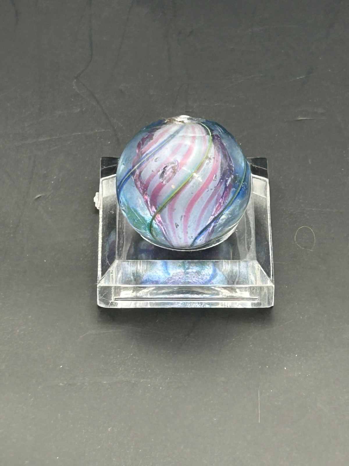 Antique German Handmade Solid Core Swirl Marble 5/8″ w/RARE Blue Base Glass NM-