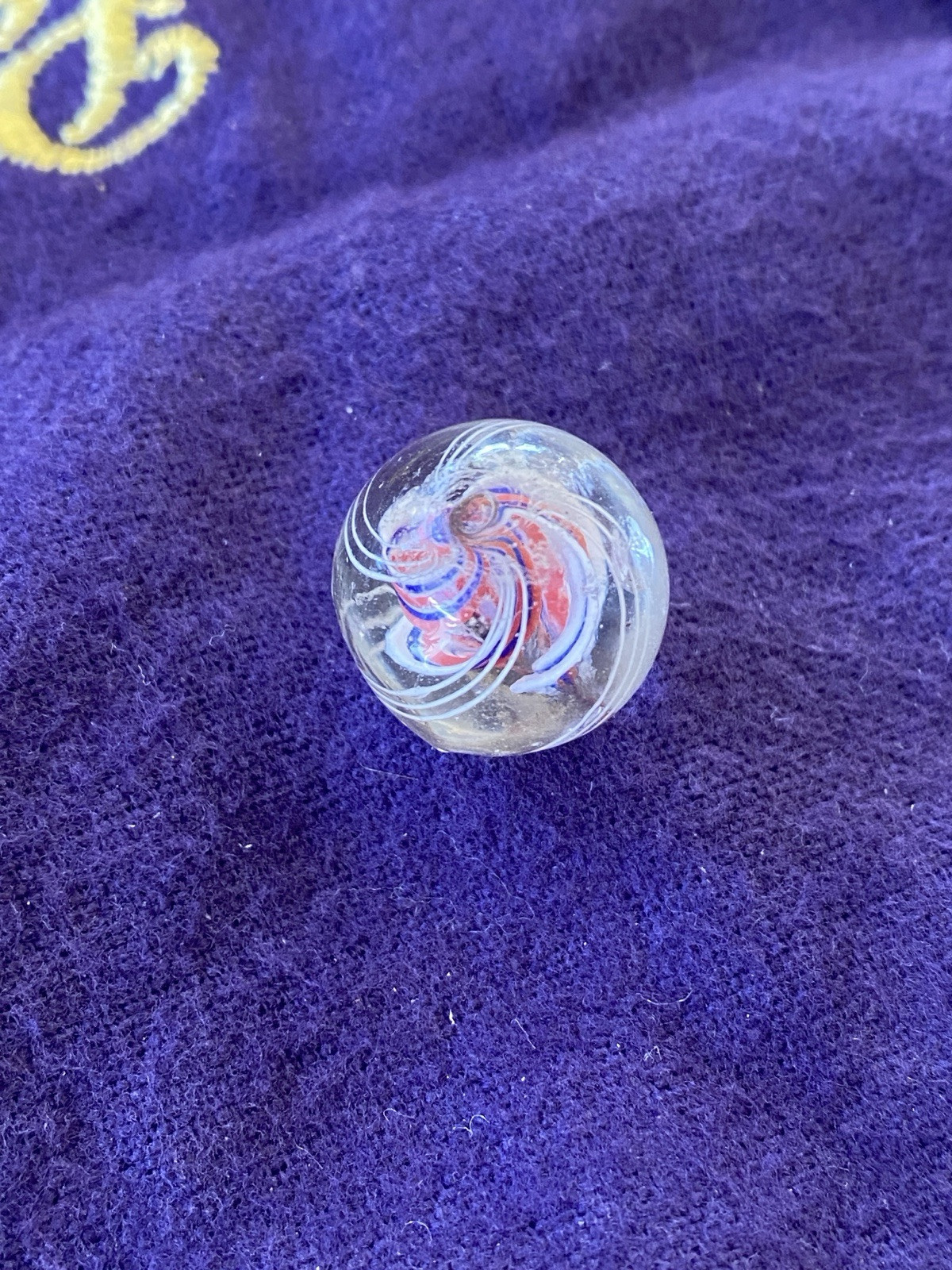 VTG Antique Handmade Marble .61” Divided Core Red White Blue