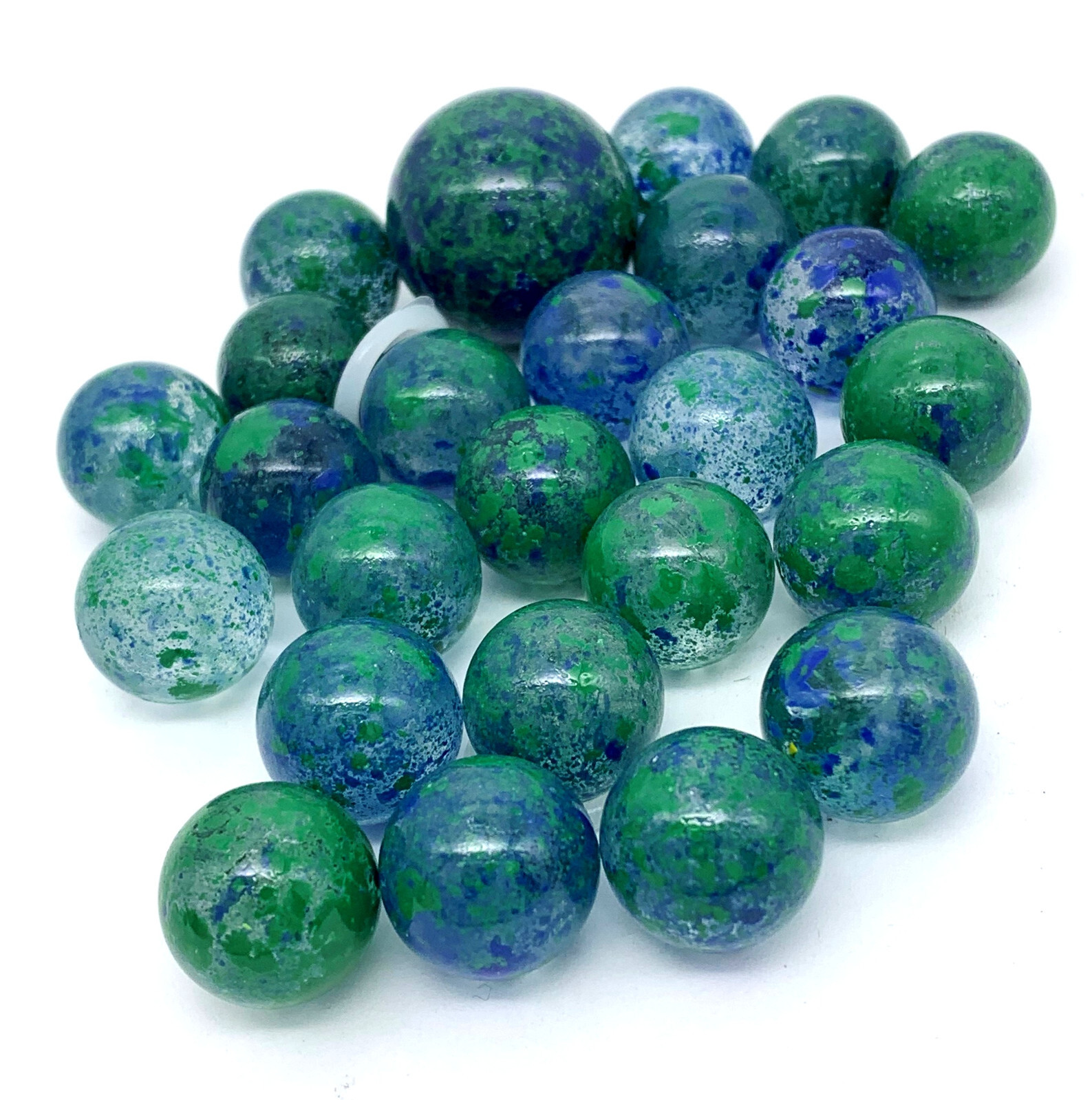 Net Bag 25 “Earth” Glass Mega Marbles Vacor 2004-2006 Clear w Green Blue Specks