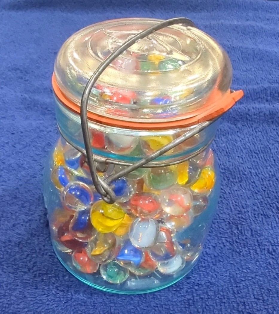 150 Count Glass Marbles High Quality Cleaned In Atlas Easy Seal Tr Mk Pint Jar