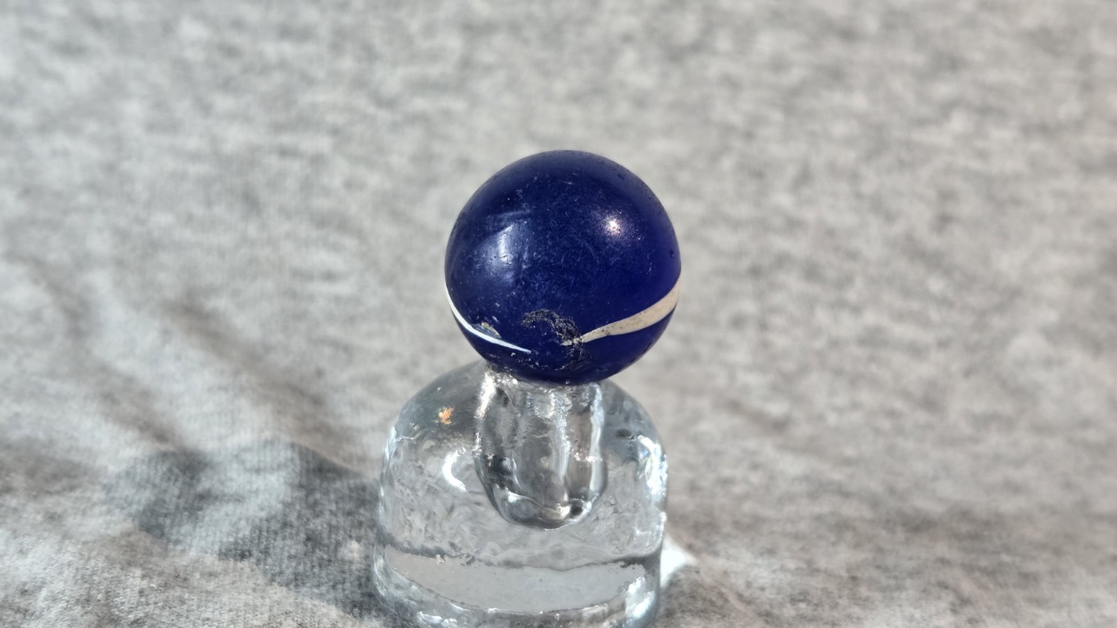 Handmade German Marble – Translucent Blue with Two White Stripes Vintage #001