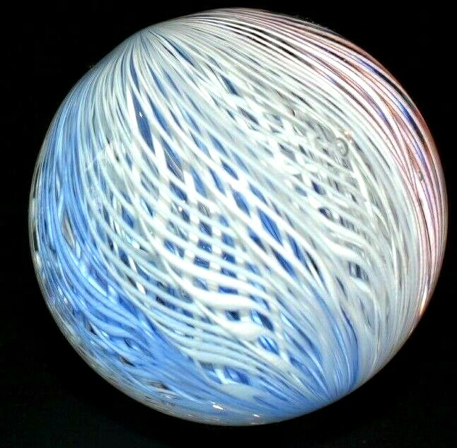 JEFF MENTUCK GLASS MARBLE/1.703″-12 CANE FILIGRANA PEPPERMINT-PINK,BABY-BLUE,WHT