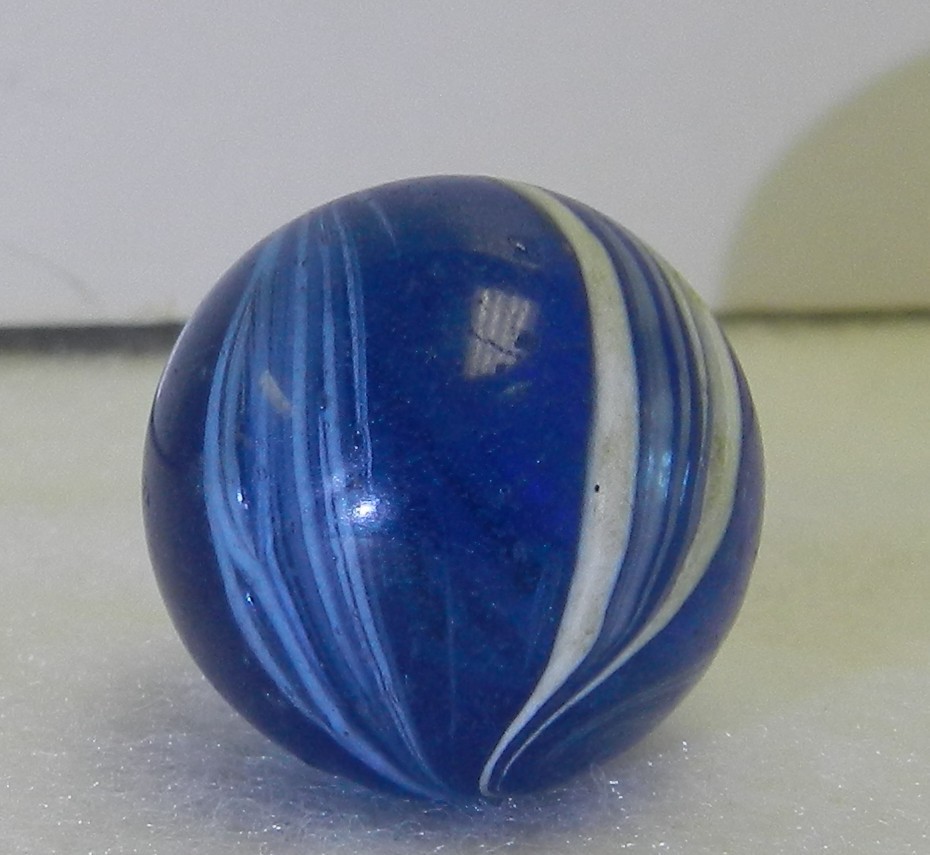 #20425m Vintage Blue Glass German Handmade Marble .74 Inches NM+